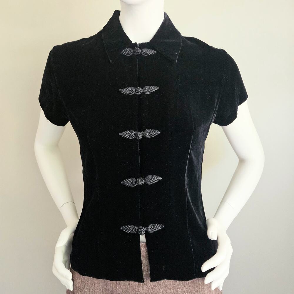 Vintage Silk Blend Velvet Asian Frog Toggle Button 90s Whimsigoth Goth Size 6